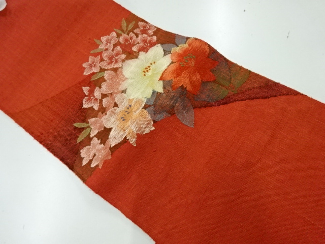 リサイクル　未使用品　渡文織物製　手織真綿紬花模様織出し名古屋帯